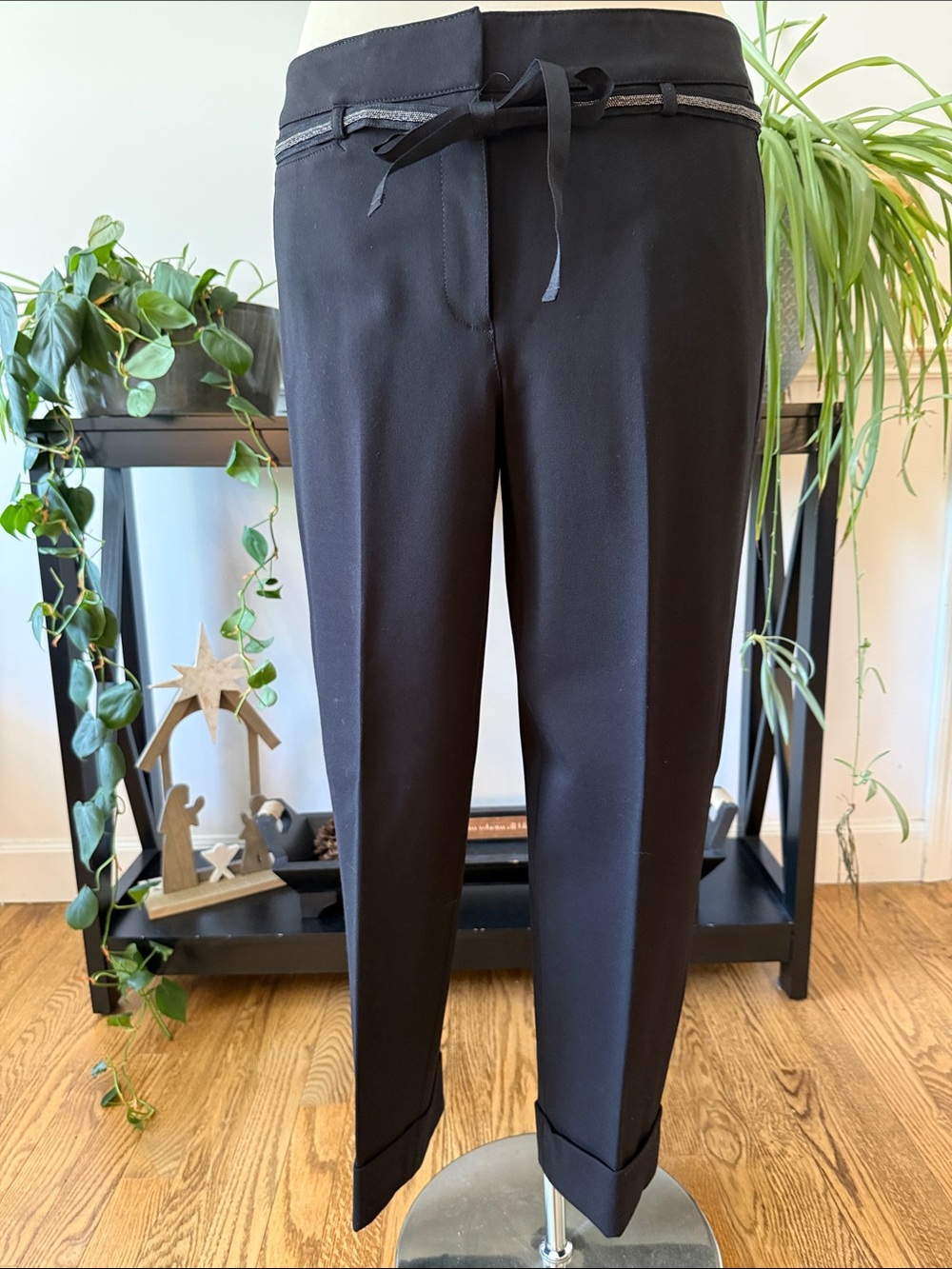 White House Black Market Black Dress Pants with Tie Belt